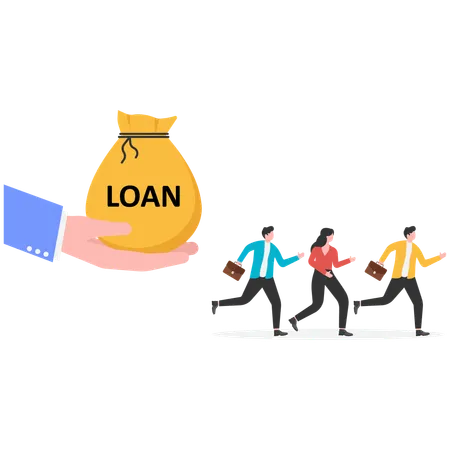 Business people running away from loan  Illustration