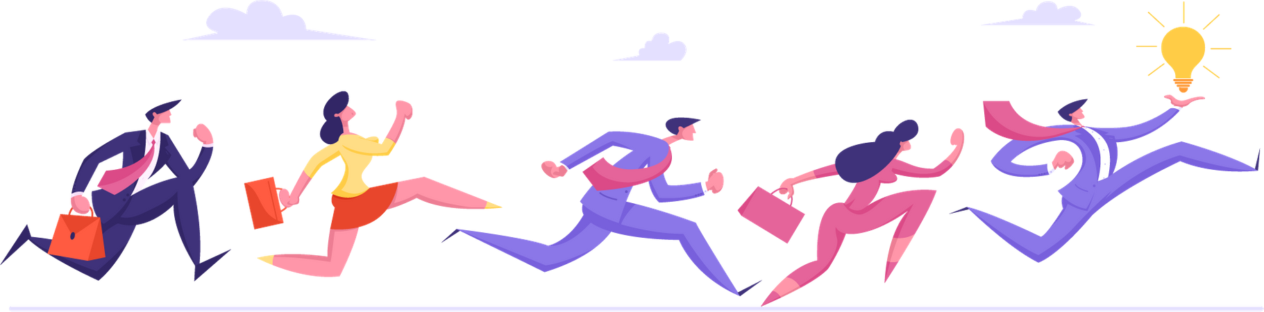 Business people running behind idea  Illustration