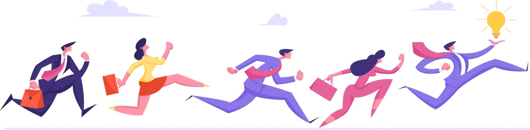 Business people running behind idea  Illustration