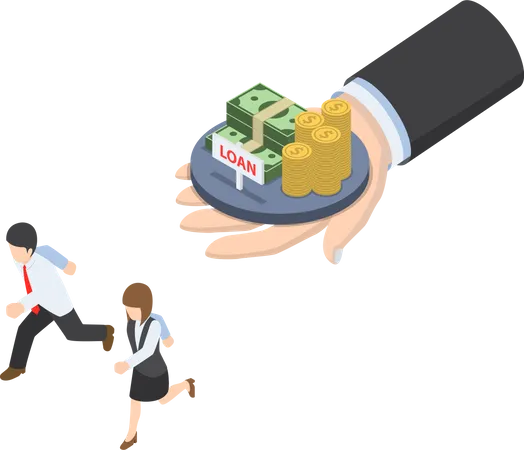 Business people running from loan and debt Illustration