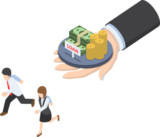 Business people running from loan and debt  Illustration