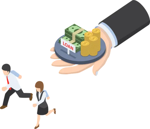 Business people running from loan and debt  Illustration