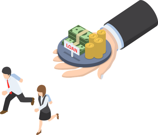 Business people running from loan and debt  Illustration