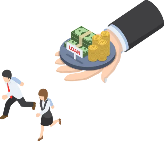 Business people running from loan and debt  Illustration