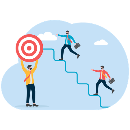 Business people running on staircase for achieving business target  Illustration