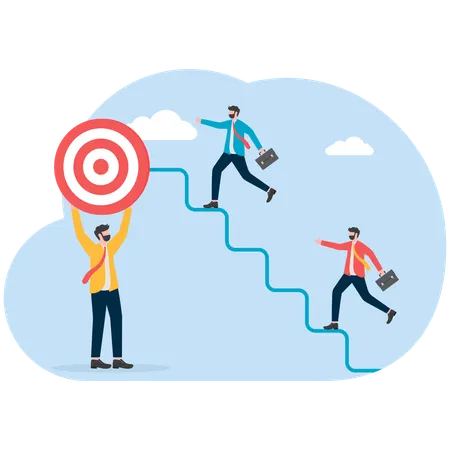 Business people running on staircase for achieving business target  Illustration