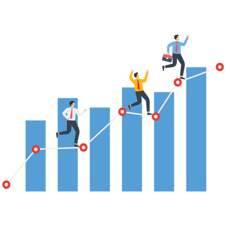 Business people running on the bar chart  Illustration