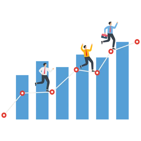 Business people running on the bar chart  Illustration