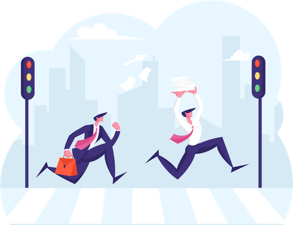 Business People Running to office Illustration