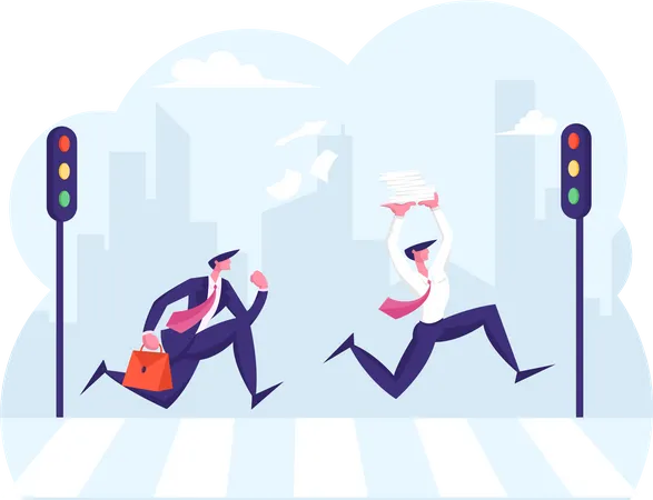Business People Running to office  Illustration