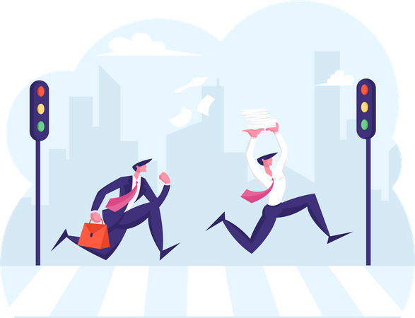 Business People Running to office  Illustration