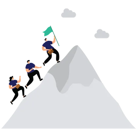 Business people running to reach mountain peak  Illustration