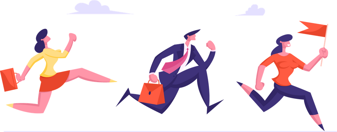 Business people running towards office  Illustration