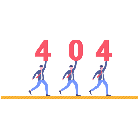 Business people running while holding 404 error  Illustration