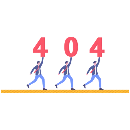 Business people running while holding 404 error  Illustration