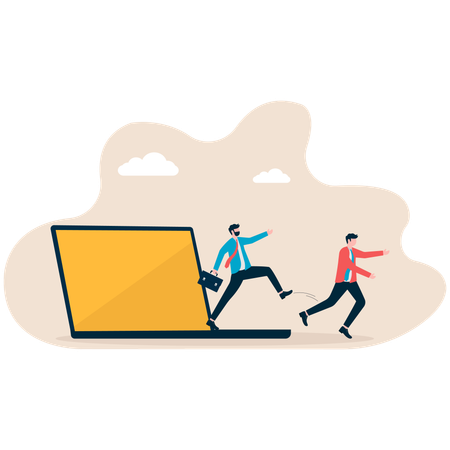 Business people runs out from social media  Illustration