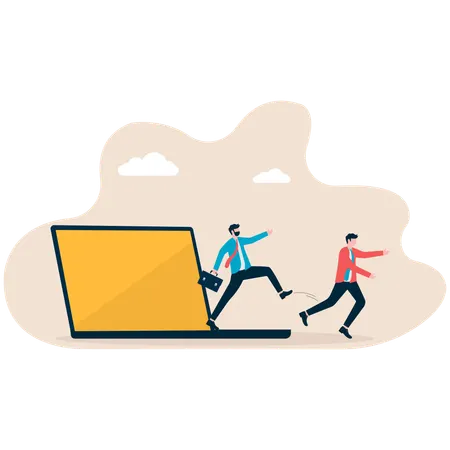 Business people runs out from social media  Illustration