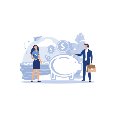 Business people saving money in piggy bank  Illustration