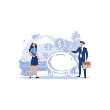 Business people saving money in piggy bank  Illustration