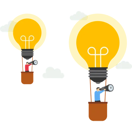 Business People On The Light Bulb Balloon With Telescope Vector Design Illustration
