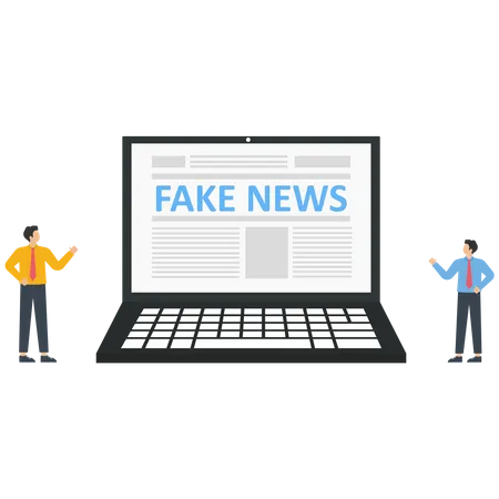 Business people see fake news from a laptop  Illustration