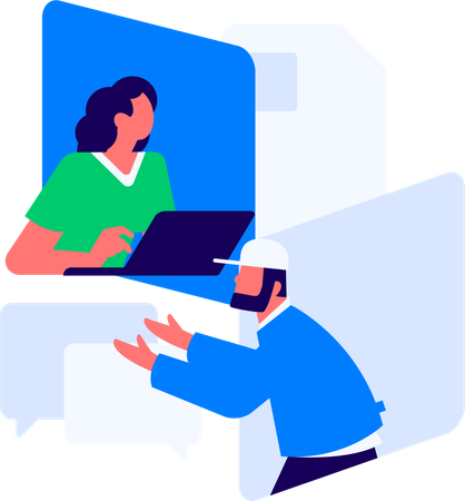 Business people sending mail while doing business talk  Illustration
