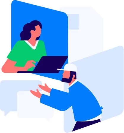 Business people sending mail while doing business talk  Illustration