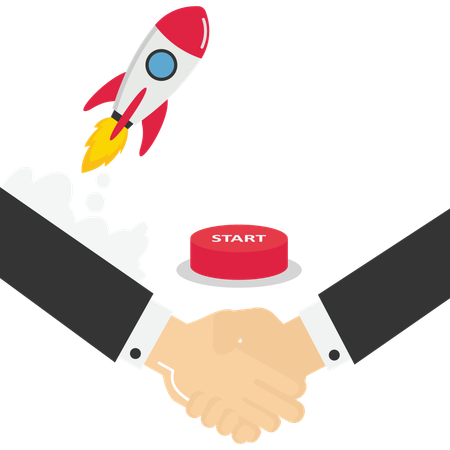 Business people shaking hand after business deal while pushing start button  Illustration