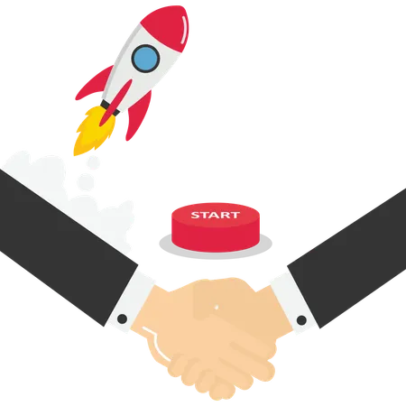 Business people shaking hand after business deal while pushing start button  Illustration