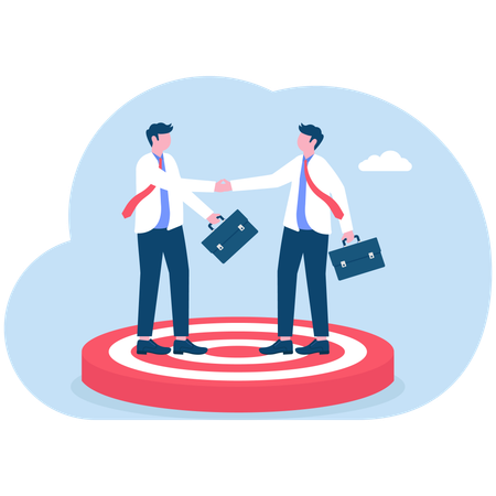 Business people shaking hands on a target board to make an agreement  Illustration