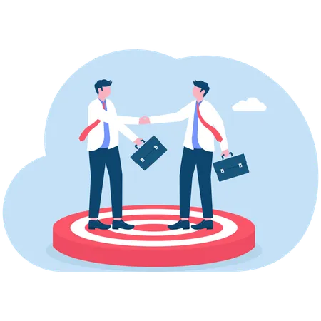 Business people shaking hands on a target board to make an agreement  Illustration