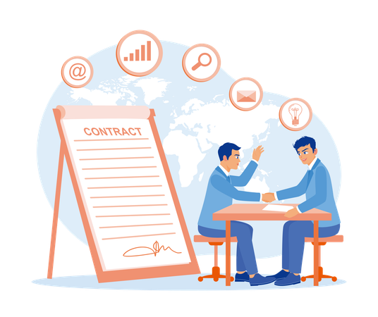 Business people shaking hands on table while Approve and sign business contracts  Illustration