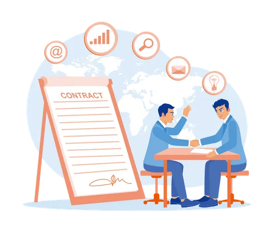 Business people shaking hands on table while Approve and sign business contracts  Illustration