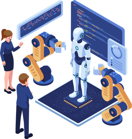 Business People Showcasing Presentation on AI Robot Technology  Illustration