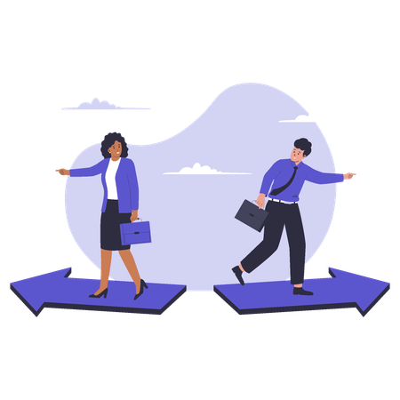 Business people showing Different business direction  Illustration