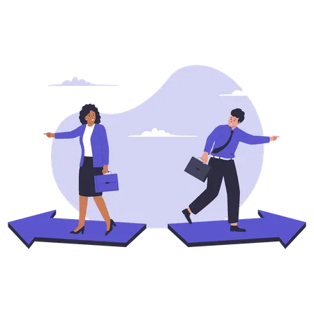 Business people showing Different business direction  Illustration