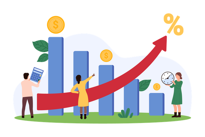 Business people showing Impact of inflation growth on income reduction  Illustration