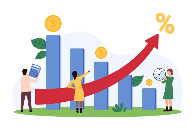 Business people showing Impact of inflation growth on income reduction  Illustration
