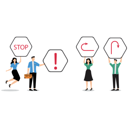 Business people showing road danger sign  Illustration