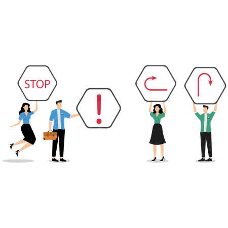 Business people showing road danger sign  Illustration