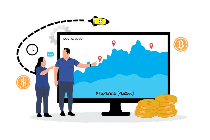 Business people showing startup profit  Illustration