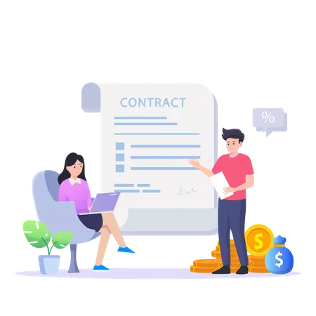 Business Contract Signing Corporate Document Agreement Checking Illustration
