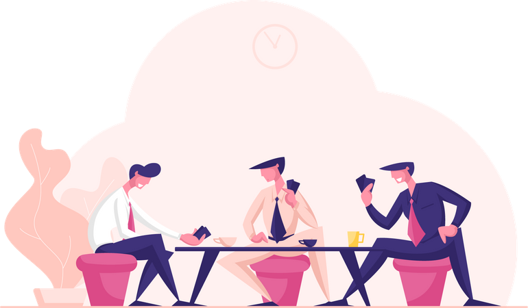 Business People Sitting at Table Playing Cards during Coffee Break  Illustration