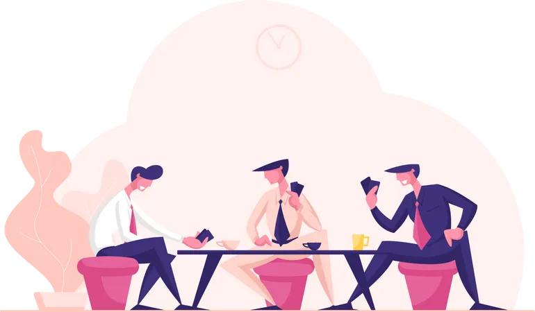 Business People Wear Formal Suits Sitting At Table Playing Cards During Coffee Break Businessmen Characters Relaxing And Having Fun Communicating And Chatting In Office Cartoon Vector Illustration Illustration