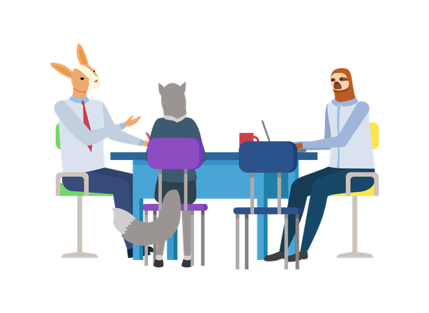 Business people Sitting At Workplace In Office  Illustration
