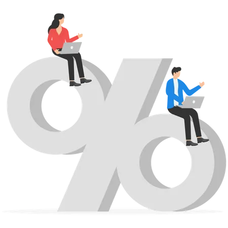 Sitting On Percentage Sign Business People And Online Marketing Concept Business Vector Illustration Flat Business Cartoon Percentage Sing Isolate Illustration