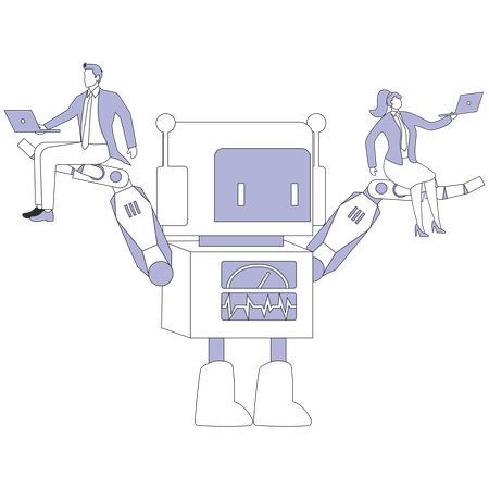 Business people sitting on Robot  Illustration