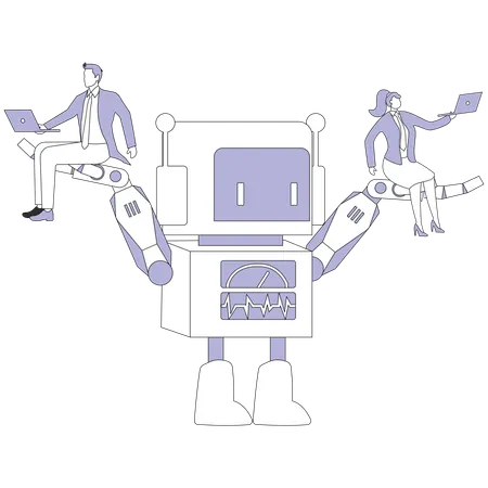 Business people sitting on Robot  Illustration