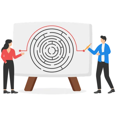 Workaround Or Solution To Bypass Problem Or Difficulty Creativity To Overcome Obstacles Or Solving Business Problems Avoiding Path Concept Businessman Genius Draw Workaround Line To Solve Labyrinth Illustration