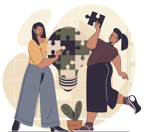 Business people solves business puzzle  Illustration